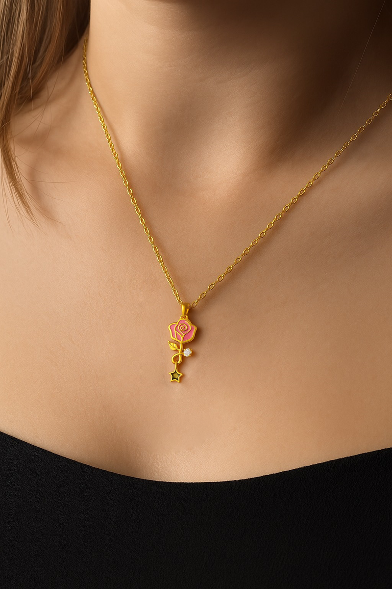 Scarlett Glow in the Dark Red Rose Necklace