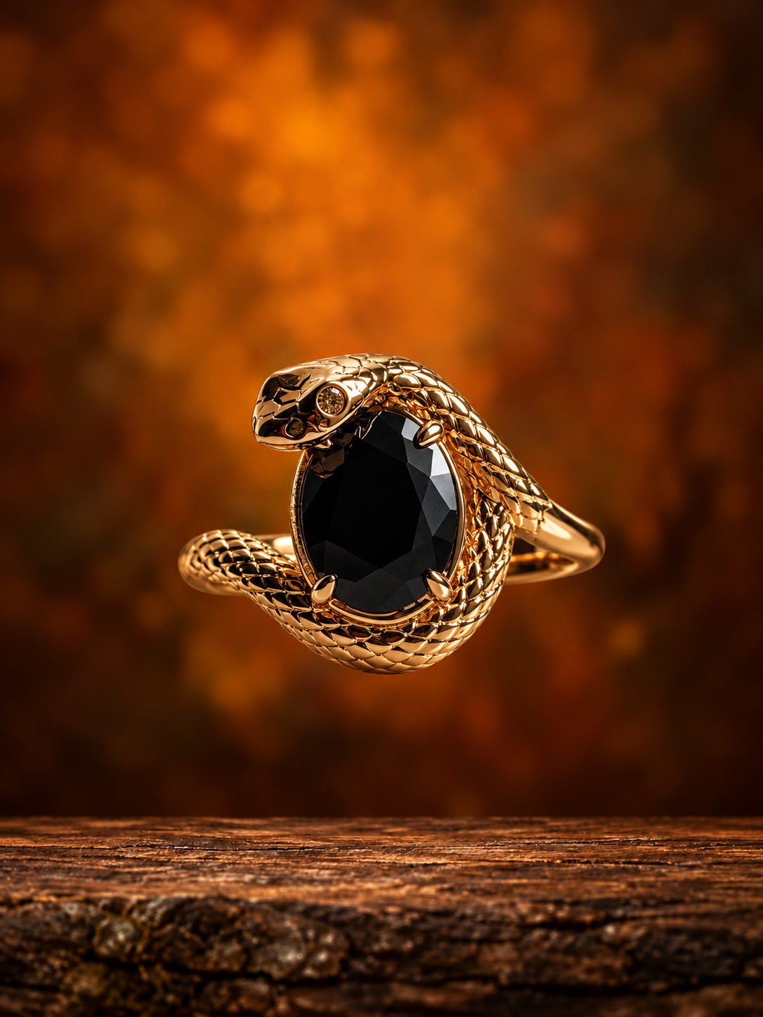 Cardan Black Onyx Snake Ring
