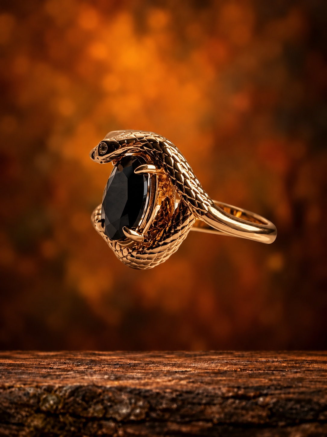 Cardan Black Onyx Snake Ring
