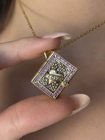 Pink Romance Book Locket Necklace