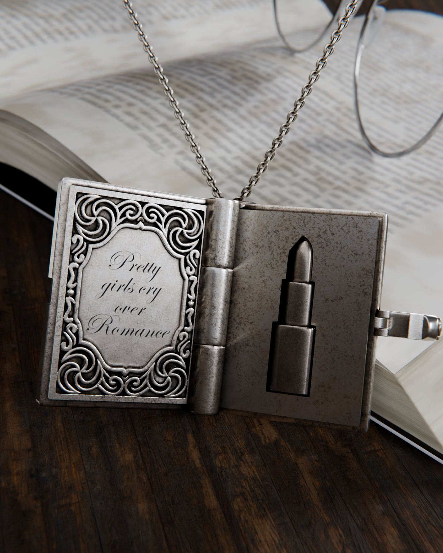 Pink Romance Book Locket Necklace