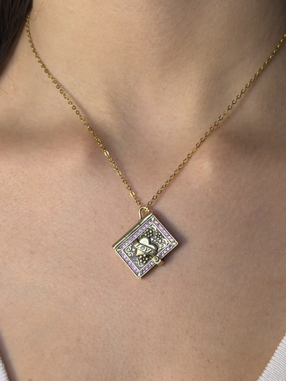 Pink Romance Book Locket Necklace