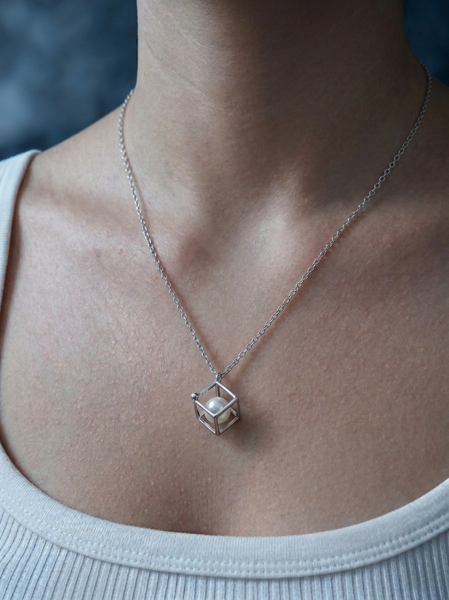 Collana Cubo con Perla