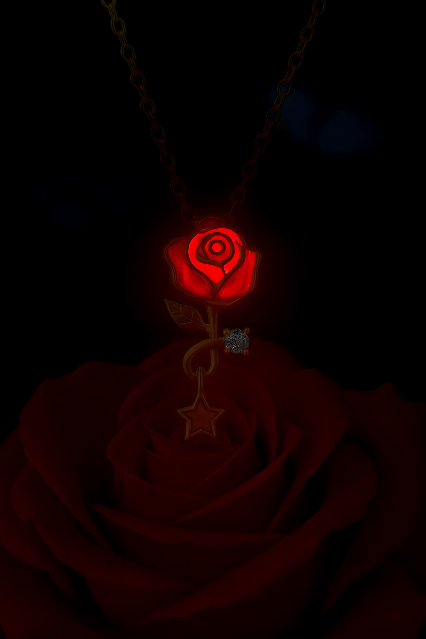 Scarlett Glow in the Dark Red Rose Necklace